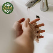Mit Hamam Kernseife im Waschbecken waschende Hände
