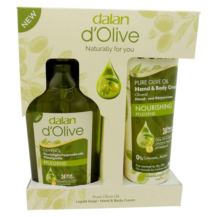 Dalan d' Olive Flüssigseife und Körpercreme im Geschenktset von vorne