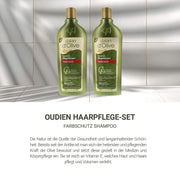 Zwei Flaschen Dalan d'Olive Farbschutz Shampoo von vorne